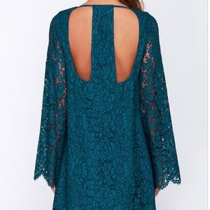 Chaser Rain or Shine Teal Blue Lace Shift Dress